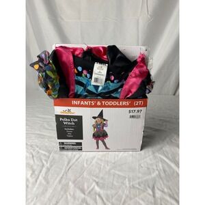 Celebrate Polka Dot Witch Costume‎ Dress Hat Tights Infants Toddlers 2T NWT